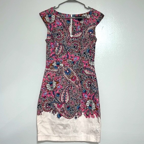 Cream & Pink Paisley Sheath Dress Women’s Size 6 Sleeveless French Connection - Picture 3 of 16
